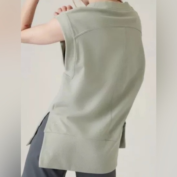 Athleta Retroterry V-Neck Sweatshirt Top Sage Green size Small - Picture 2 of 7